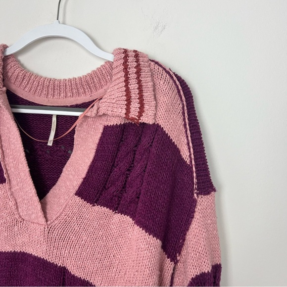 Free People Pembrook Striped Cable-Knit Collared Sweater - Picture 5 of 9